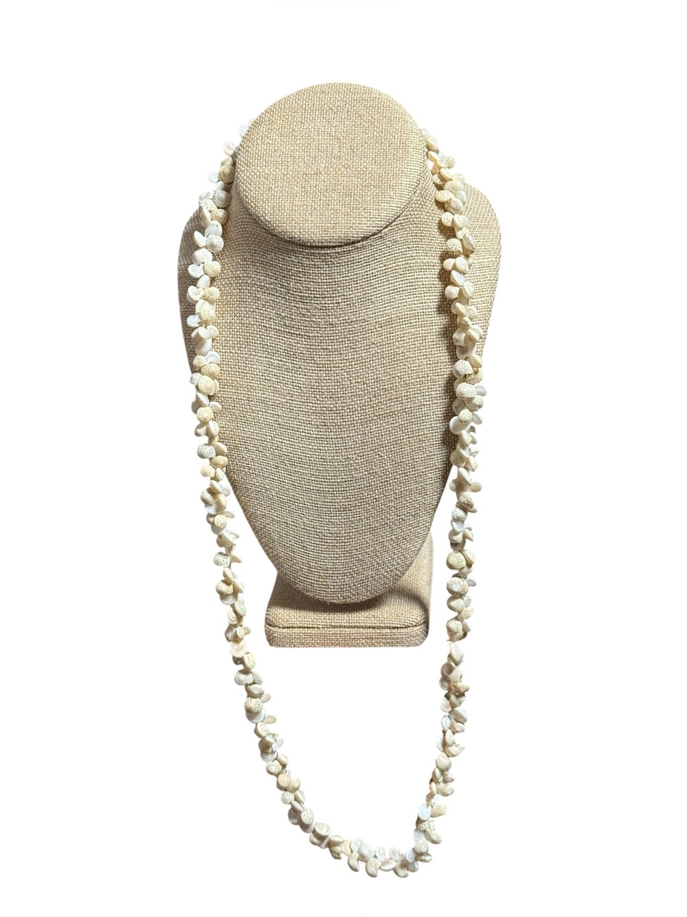 Vintage Cream Shell Chip Cluster Long Necklace 33 Inch